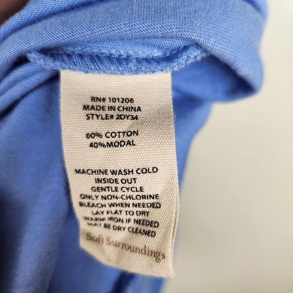 Soft Surroundings Blue Sylvie Smocked 3/4 Sleeve Knee Length Dress Sz S - Picture 7 of 8